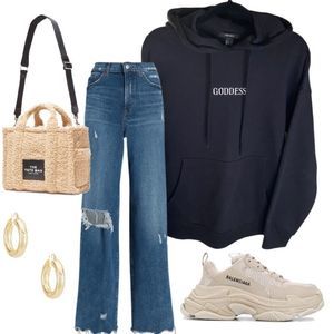 Forever 21 Black Hoodie Hooded Sweatshirt with Embroidered Goddess Phrase